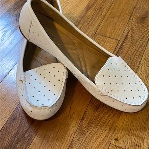 white polka dot cut shoes
